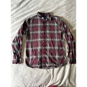 Apt. 9 Soft Touch Mens Plaid Button Down Shirt Burgundy Grey Medium